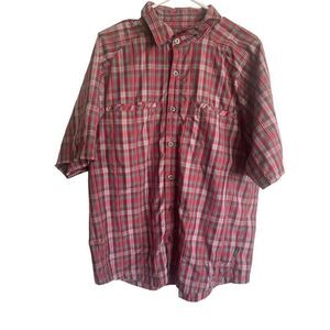 Cloudviel Mens Red Plaided Short Sleeve Collared Button Up Shirt Large